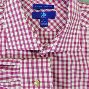 Egara Men’s Pink & White Gingham Check Button-Up Shirt – Modern Fit – 16-16½